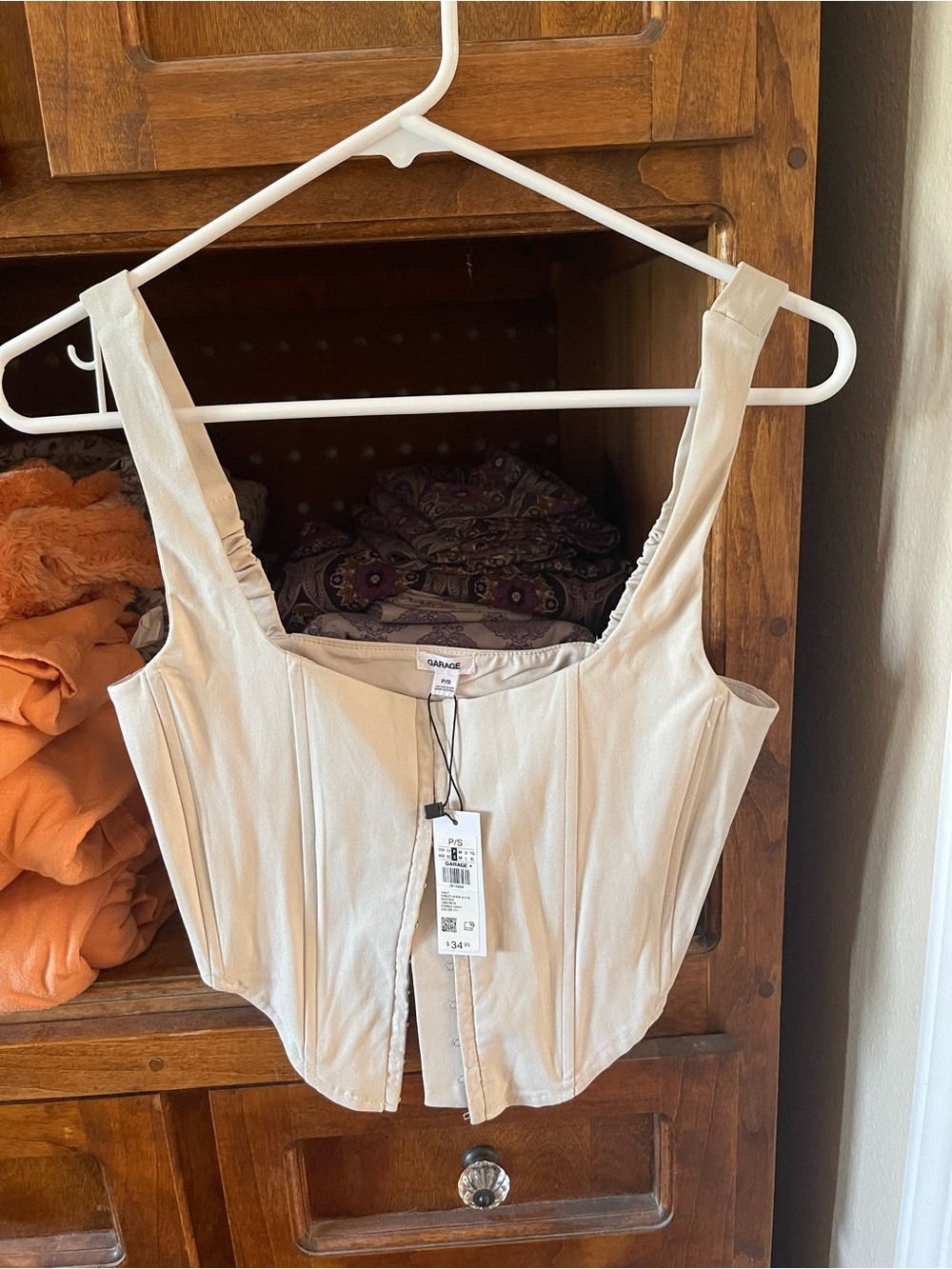 Garage Cream Square-Neck Cropped Tank